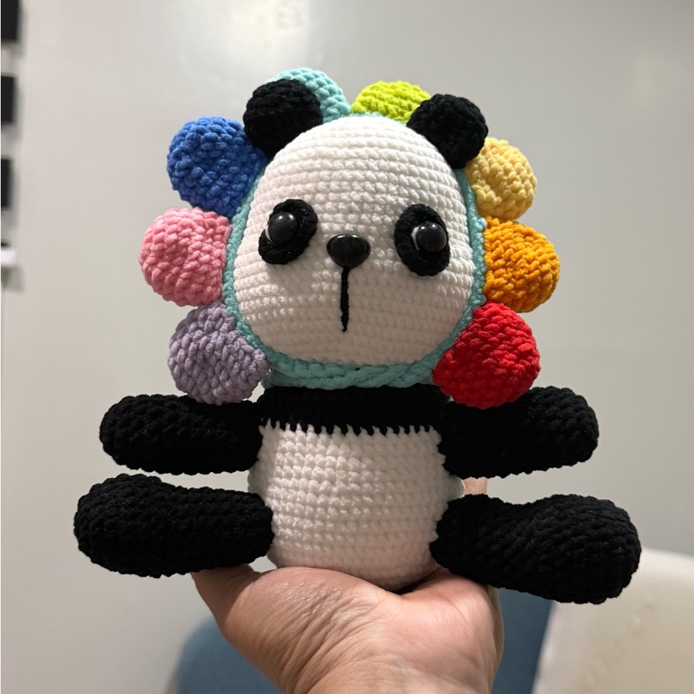 🧶Handmade crocheted sunflower panda🐼